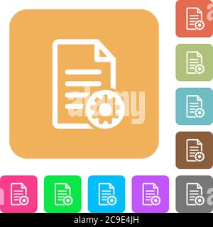 Document settings flat icons on rounded square vivid color backgrounds. Stock Vector