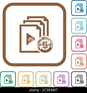 Restart playlist simple icons in color rounded square frames on white background Stock Vector