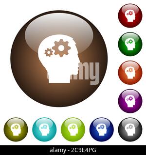 User settings white icons on round color glass buttons Stock Vector