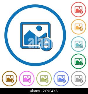 Vertically move image flat color vector icons with shadows in round outlines on white background Stock Vector