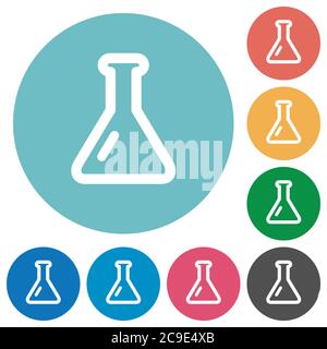 Empty flask flat white icons on round color backgrounds Stock Vector