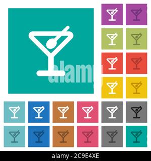 Cocktail multi colored flat icons on plain square backgrounds. Included white and darker icon variations for hover or active effects. Stock Vector
