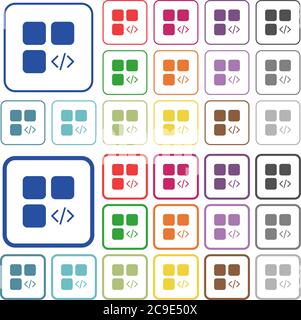 Component programming color flat icons in rounded square frames. Thin and thick versions included. Stock Vector