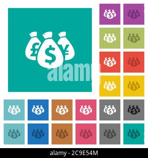 Money bags multi colored flat icons on plain square backgrounds. Included white and darker icon variations for hover or active effects. Stock Vector