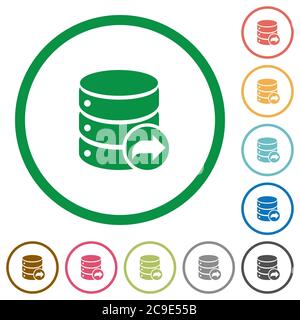 Database transaction commit flat color icons in round outlines on white background Stock Vector