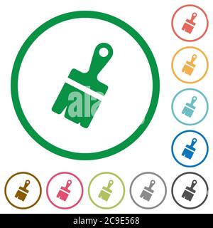 Paste with brush flat color icons in round outlines on white background Stock Vector