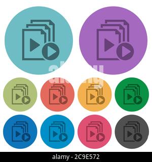 Start playlist darker flat icons on color round background Stock Vector