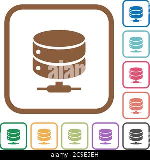 Network database icons simple icons in color rounded square frames on white background Stock Vector