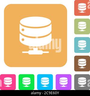 Network database flat icons on rounded square vivid color backgrounds. Stock Vector