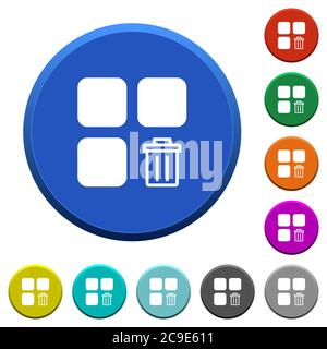 Delete component round color beveled buttons with smooth surfaces and flat white icons Stock Vector