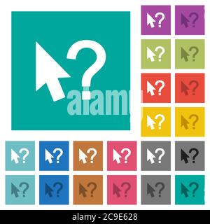 Help cursor multi colored flat icons on plain square backgrounds. Included white and darker icon variations for hover or active effects. Stock Vector