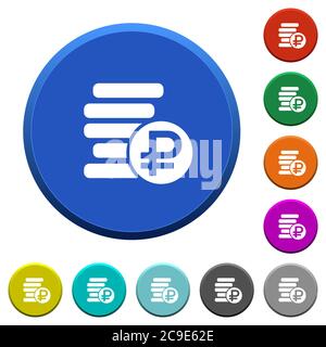Ruble coins round color beveled buttons with smooth surfaces and flat white icons Stock Vector