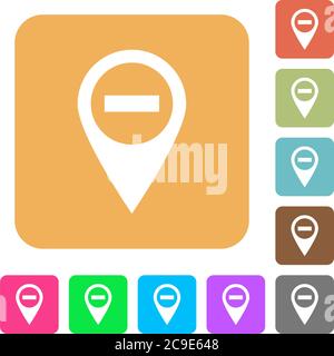 Remove GPS map location flat icons on rounded square vivid color backgrounds. Stock Vector