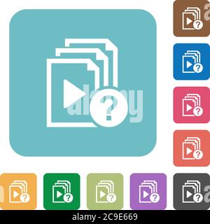 Unknown playlist white flat icons on color rounded square backgrounds Stock Vector