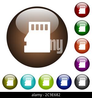 Micro SD memory card white icons on round color glass buttons Stock Vector