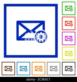 Mail settings flat color icons in square frames on white background Stock Vector