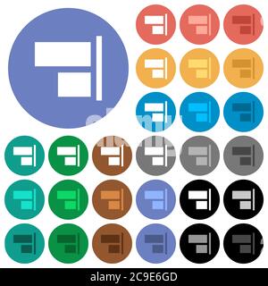 Align to right multi colored flat icons on round backgrounds. Included white, light and dark icon variations for hover and active status effects, and Stock Vector