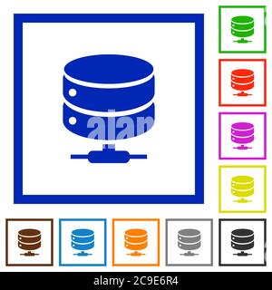 Network database flat color icons in square frames on white background Stock Vector