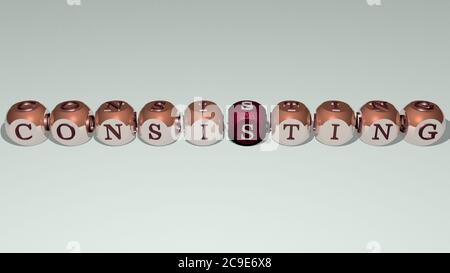 crosswords of CONSISTING arranged by cubic letters on a mirror floor, concept meaning and presentation. background and illustration. 3D illustration Stock Photo