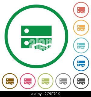 Shared drive flat color icons in round outlines on white background Stock Vector