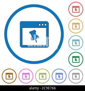 Application pin flat color vector icons with shadows in round outlines on white background Stock Vector