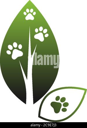Dog footprint combine leaf logo design concept illustration Stock Vector