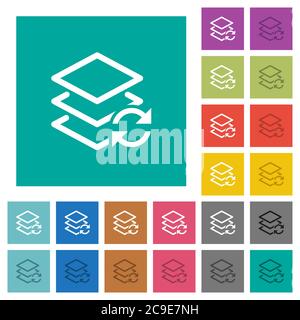 Swap layers multi colored flat icons on plain square backgrounds. Included white and darker icon variations for hover or active effects. Stock Vector