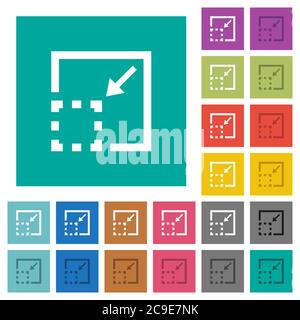 Minimize element multi colored flat icons on plain square backgrounds. Included white and darker icon variations for hover or active effects. Stock Vector