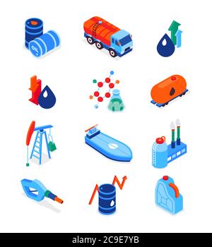 Oil industry - modern colorful isometric icons set Stock Vector