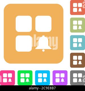 Component alert flat icons on rounded square vivid color backgrounds. Stock Vector