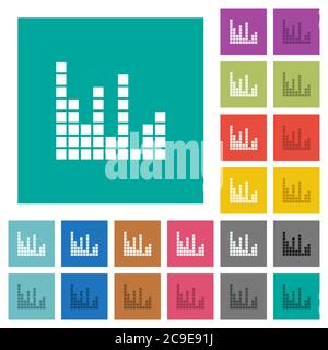 Sound bars multi colored flat icons on plain square backgrounds. Included white and darker icon variations for hover or active effects. Stock Vector