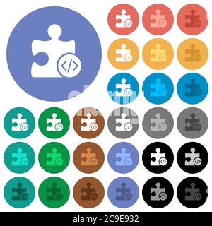 Plugin programming multi colored flat icons on round backgrounds. Included white, light and dark icon variations for hover and active status effects, Stock Vector