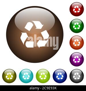 Recycling white icons on round color glass buttons Stock Vector