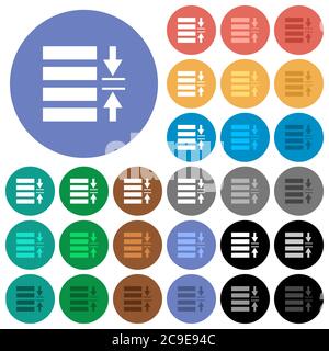 Adjust line spacing multi colored flat icons on round backgrounds. Included white, light and dark icon variations for hover and active status effects, Stock Vector