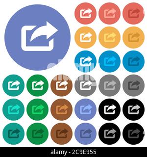 Export with upper right arrow multi colored flat icons on round backgrounds. Included white, light and dark icon variations for hover and active statu Stock Vector