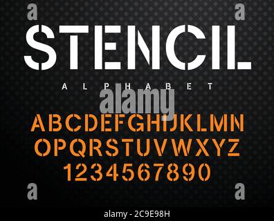 Stencil alphabet. Stencil-plate font in military style. Vectors Stock Vector