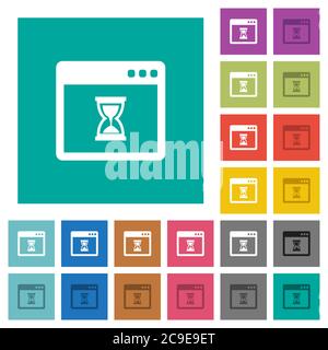 Waiting application multi colored flat icons on plain square backgrounds. Included white and darker icon variations for hover or active effects. Stock Vector