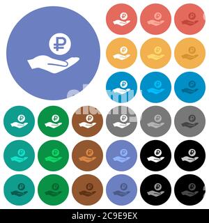 Ruble earnings multi colored flat icons on round backgrounds. Included white, light and dark icon variations for hover and active status effects, and Stock Vector