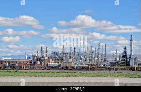 view of  oil refinery in wyoming  usa from the lincoln highway Stock Photo