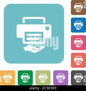 Shared printer white flat icons on color rounded square backgrounds Stock Vector