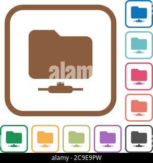 Network folder simple icons in color rounded square frames on white background Stock Vector