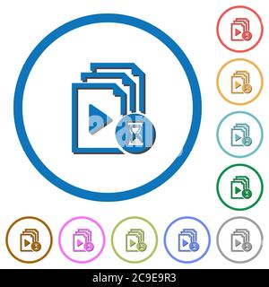Preparing playlist flat color vector icons with shadows in round outlines on white background Stock Vector