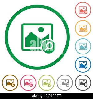 Zoom image flat color icons in round outlines on white background Stock Vector