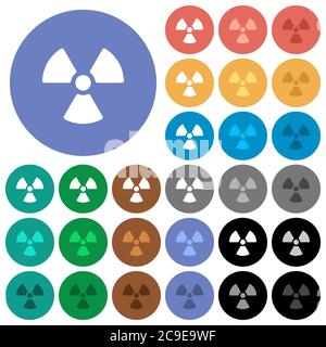 Radiation multi colored flat icons on round backgrounds. Included white, light and dark icon variations for hover and active status effects, and bonus Stock Vector