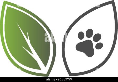 Dog footprint combine leaf logo design concept illustration Stock Vector
