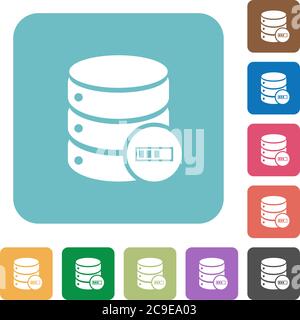 Database processing white flat icons on color rounded square backgrounds Stock Vector