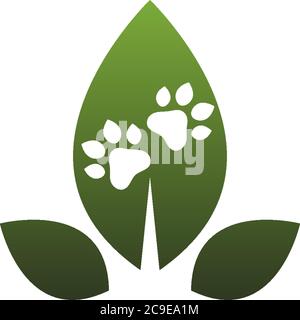 Dog footprint combine leaf logo design concept illustration Stock Vector