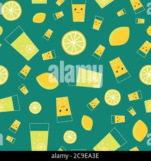 cute lemonade and lemons seamless vector pattern Stock Vector