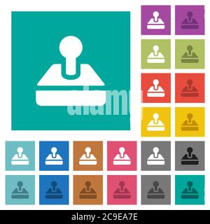 Retro joystick multi colored flat icons on plain square backgrounds. Included white and darker icon variations for hover or active effects. Stock Vector