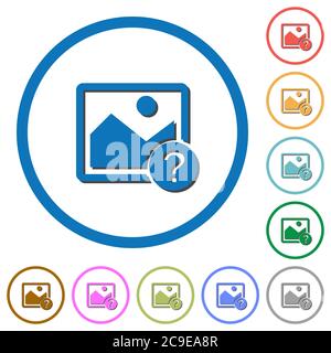 Unknown image flat color vector icons with shadows in round outlines on white background Stock Vector